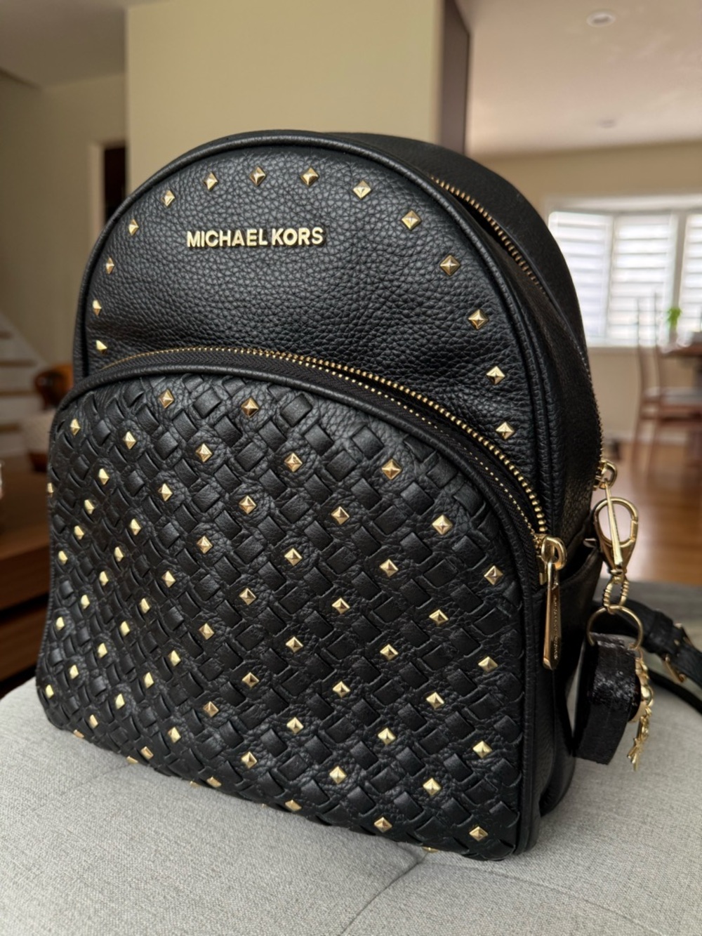 Michael Kors Medium Leather Black Backpack with Gold Pebbled Studs